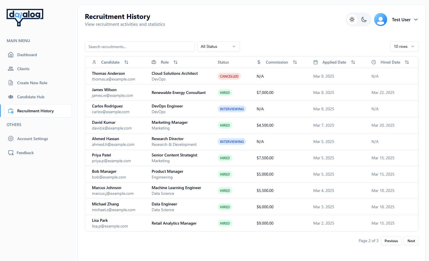 Recruitment Hub Interface